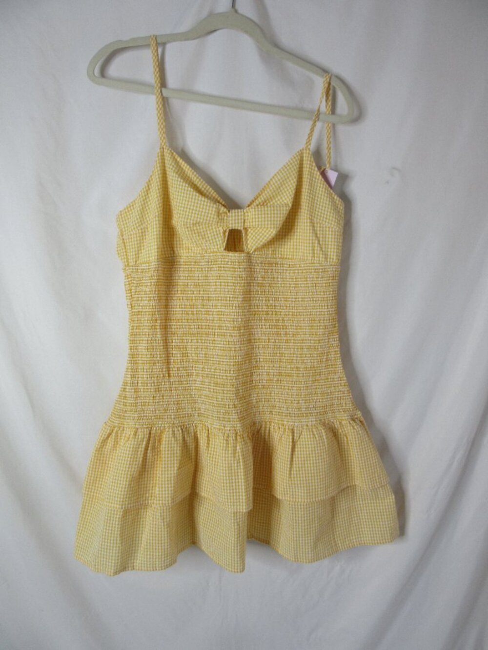 Wild Fable Mini Dress Yellow White Gingham Smocked Sun Dress Size Large NWT